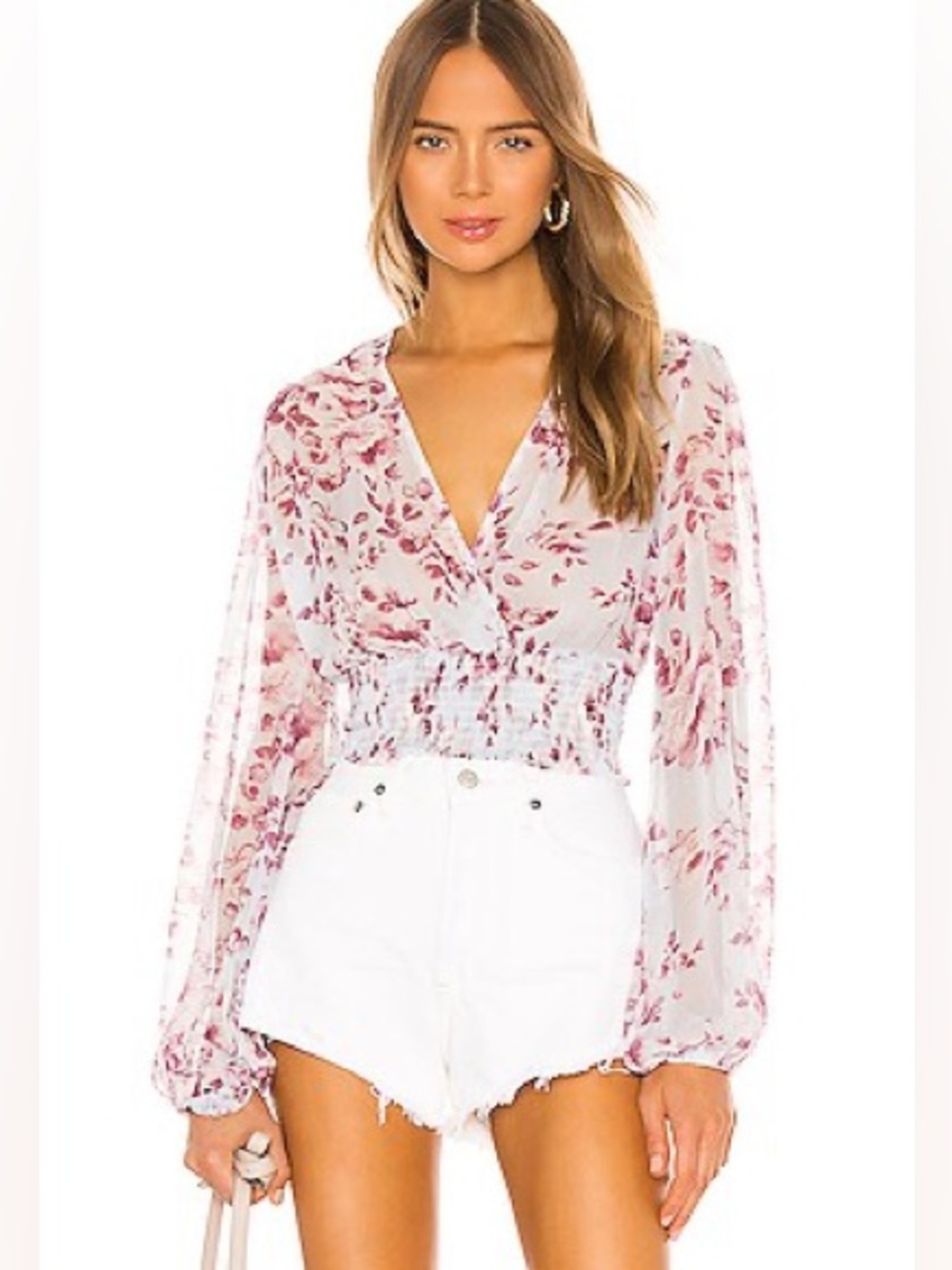 BARDOT MABLE BLOUSE IN SKY BLUE FLORAL